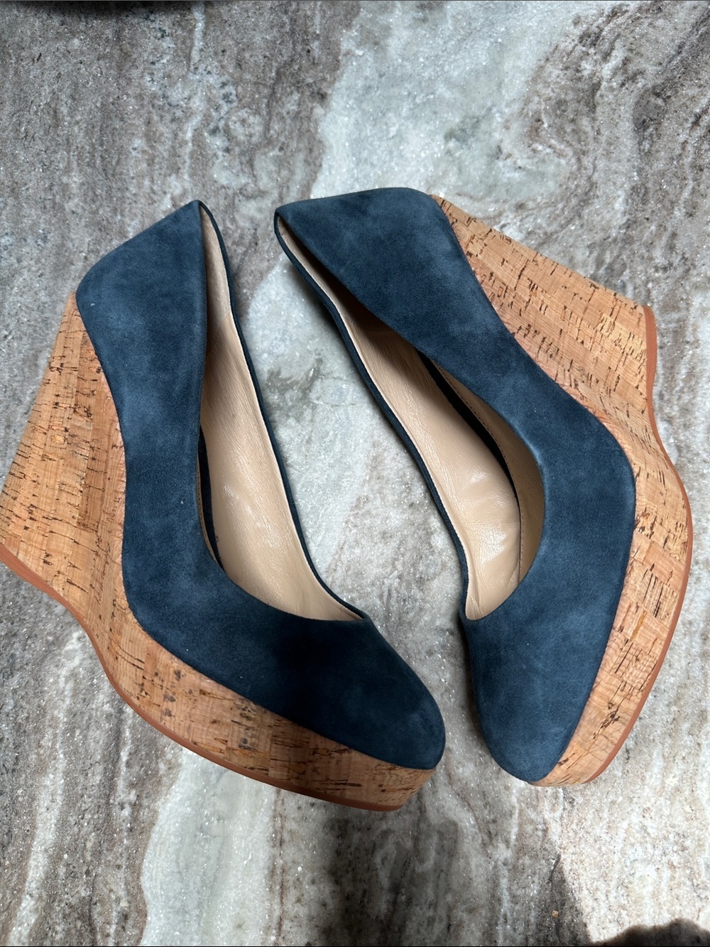 VINCE CAMUTO Espadrille Blue Leather Suede 4.5" WEDGE Women's Size 8.5